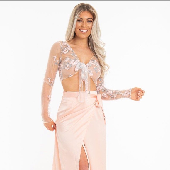 NWT Floral Embroidered Crop Mesh Top - Picture 4 of 10